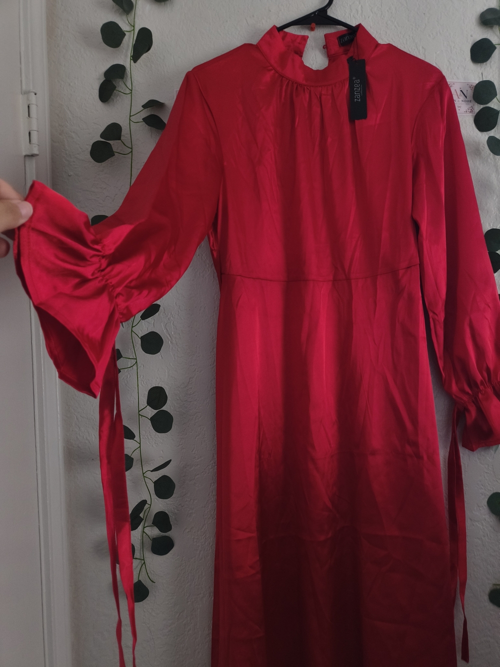 Red Long Sleeve Midi Dress
